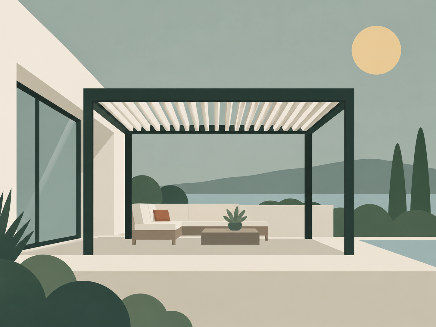 Villa terasında bioklimatik pergola uygulaması